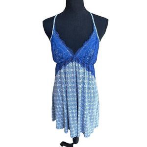 Victoria's Secret Women's Blue Lace Detail Racerback Chemise Nighty Size Large